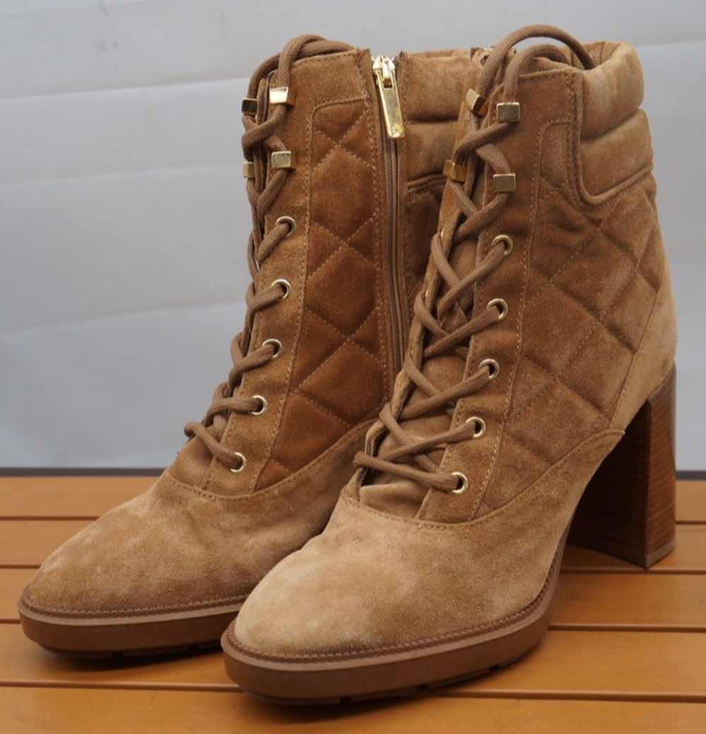 Aquatalia Iole Quilted Suede Booties Size 9 Whisky Brown Weatherproof Boots